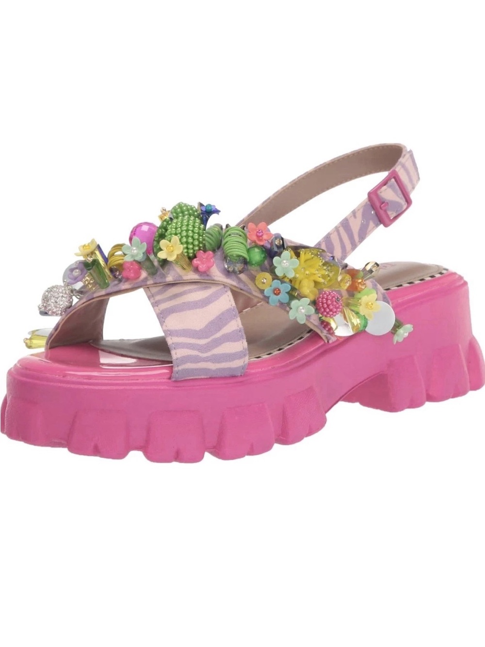 Betsey Johnson Pink Floral Embellished Platform Sandals Selah